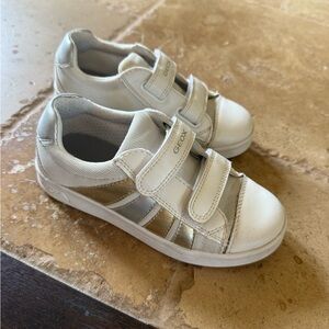 Geox White and Silver Sneakers with Velcro Closure